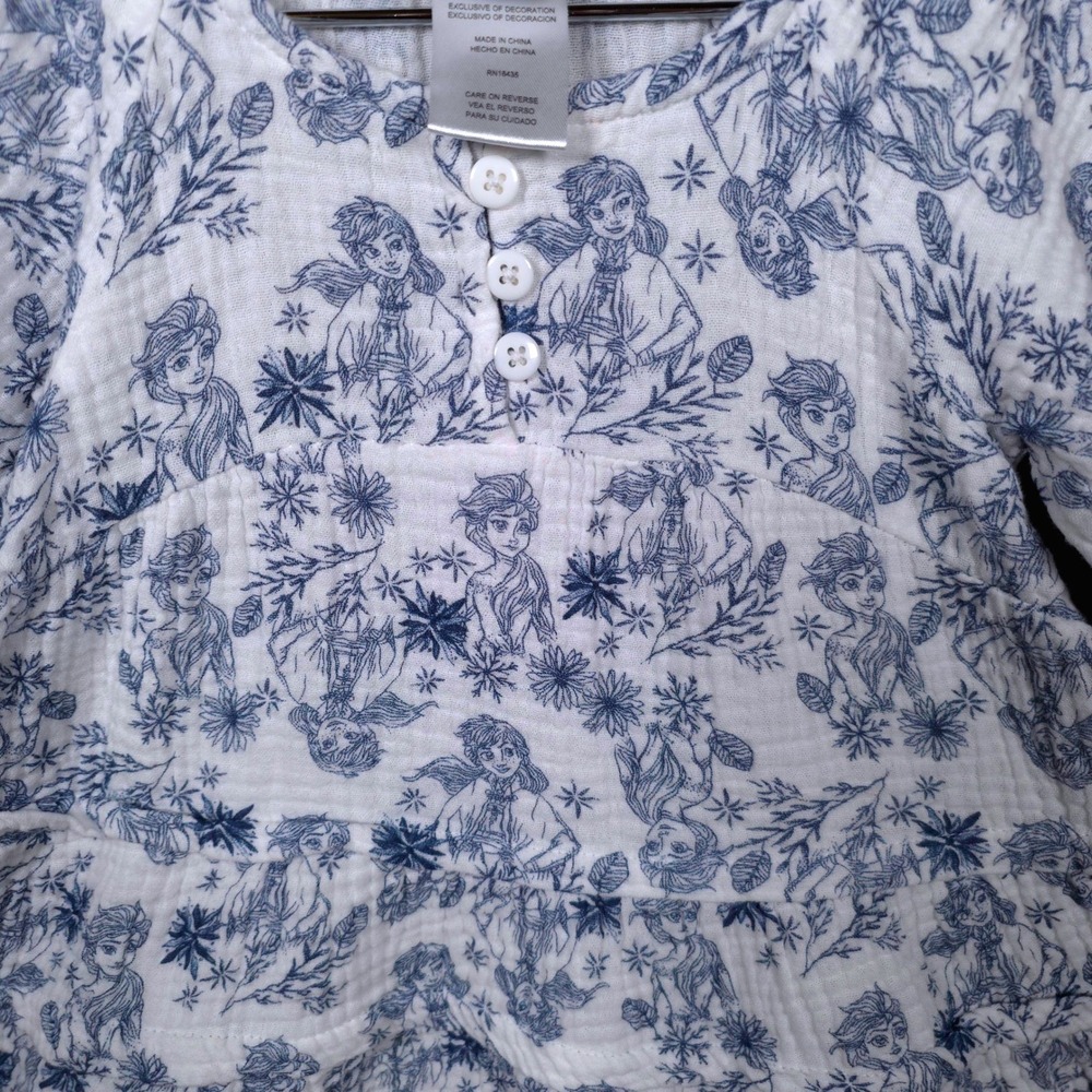 Disney Frozen Elsa Anna Blue Toile Cotton Gauze Tiered Ruffle Dress 2T
